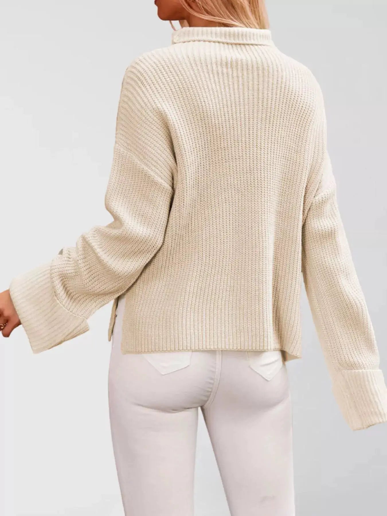 Mock Neck Dropped Shoulder Sweater by Trendsi
