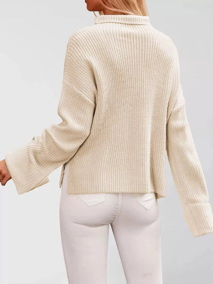 Mock Neck Dropped Shoulder Sweater by Trendsi
