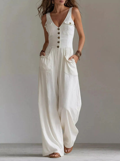 Sleeveless Button-Front Jumpsuit by Trendsi