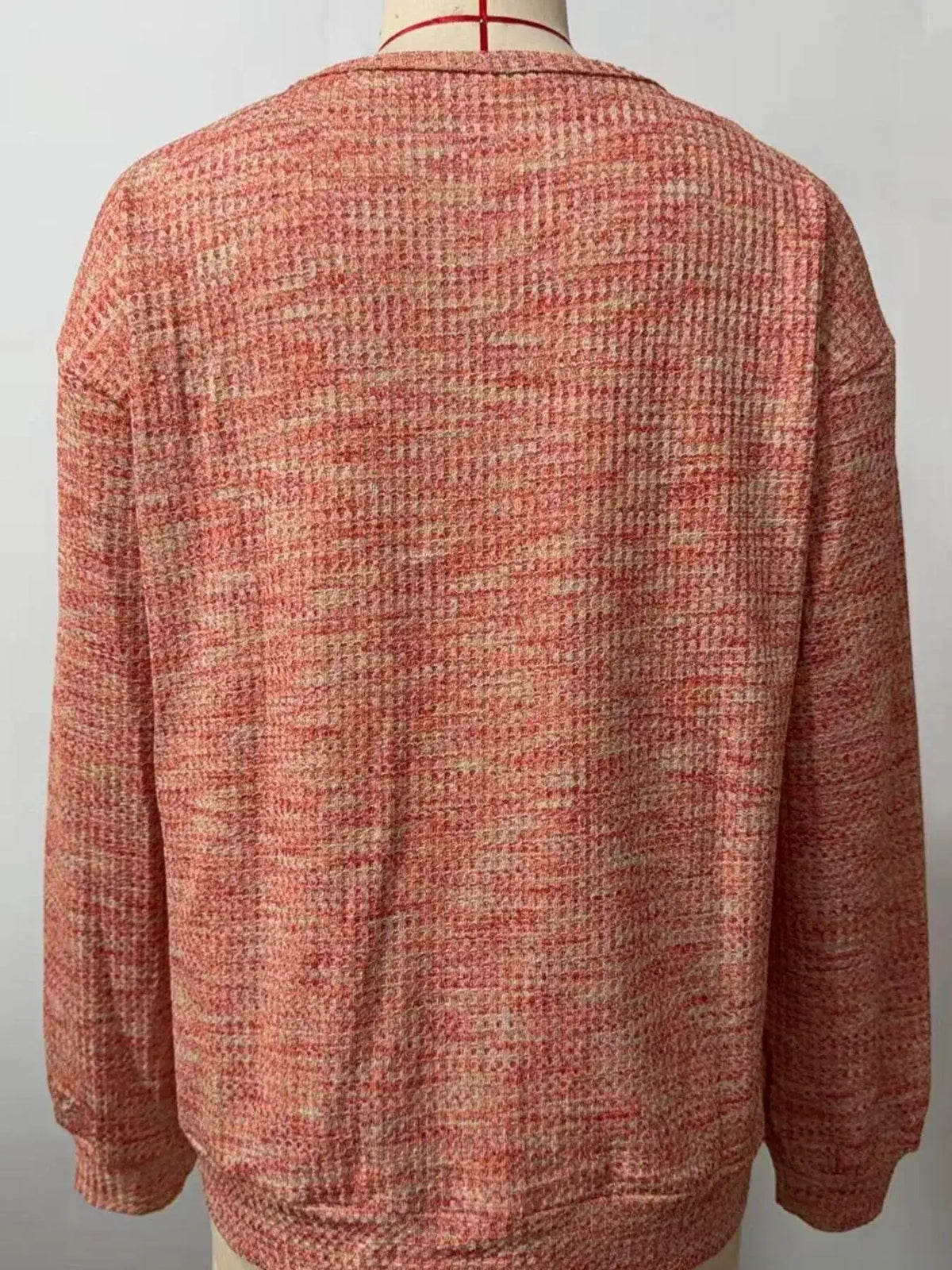 Space-Dyed Long Sleeve Waffle-Knit Top by Trendsi