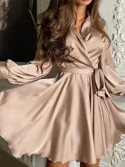 Satin Surplice Long Sleeve Mini Dress by Trendsi