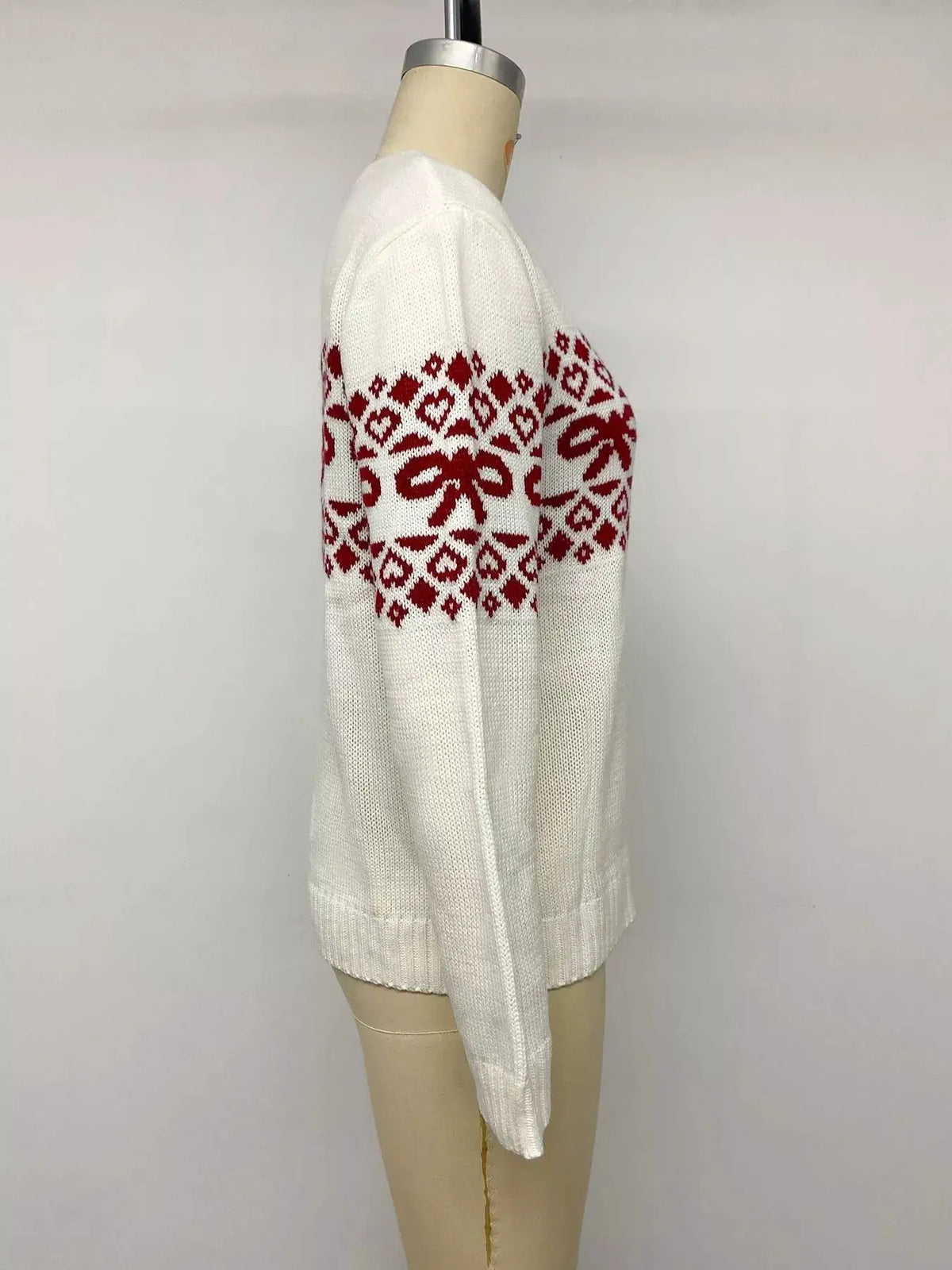 Bow Pattern Long Sleeve Christmas Sweater by Trendsi