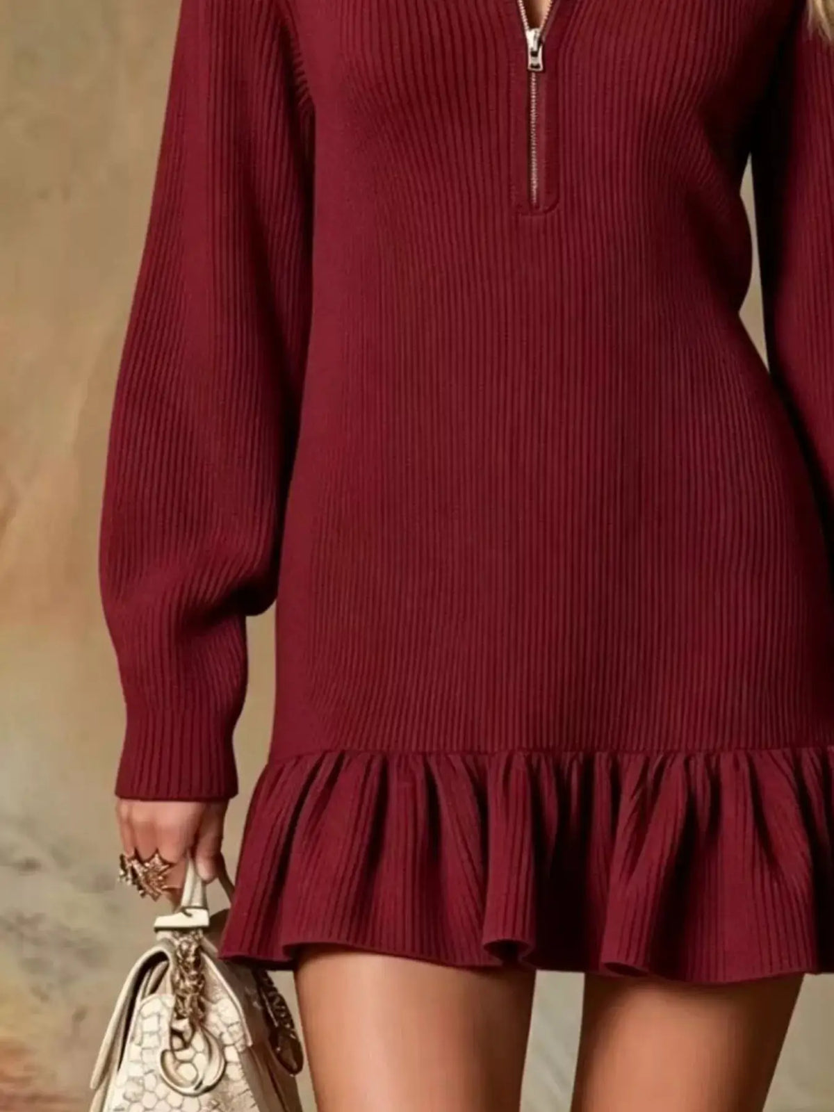 Ruffle Hem Half Zip Dress by Trendsi