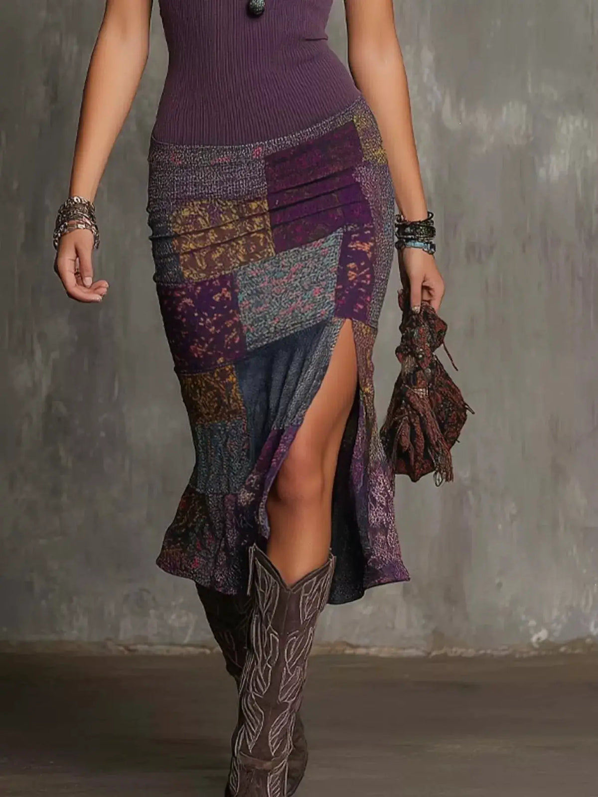 Slit Printed Sleeveless Midi Dress by Trendsi