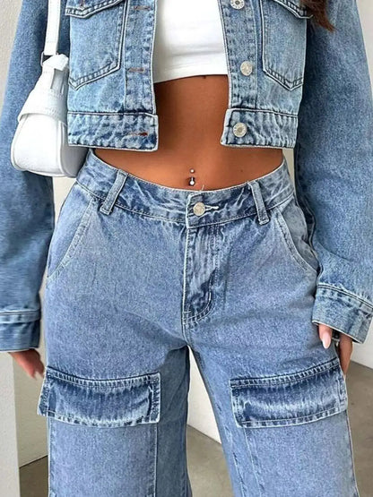 High-Waisted Wide-Leg Cargo Jeans by Trendsi