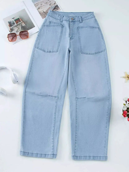 Wide-Leg Jeans with Patch Pockets by Trendsi