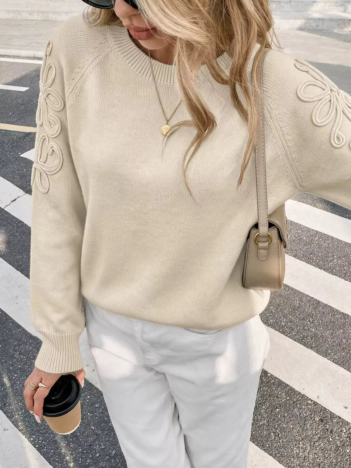 Floral Raglan Sleeve Sweater by Trendsi