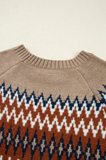 Geometric Pattern Long Sleeve Sweater by Trendsi