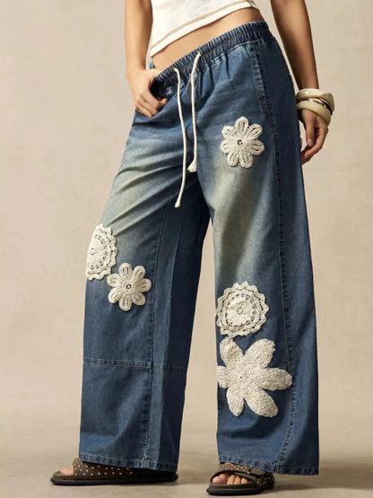 Wide-Leg Drawstring Jeans by Trendsi