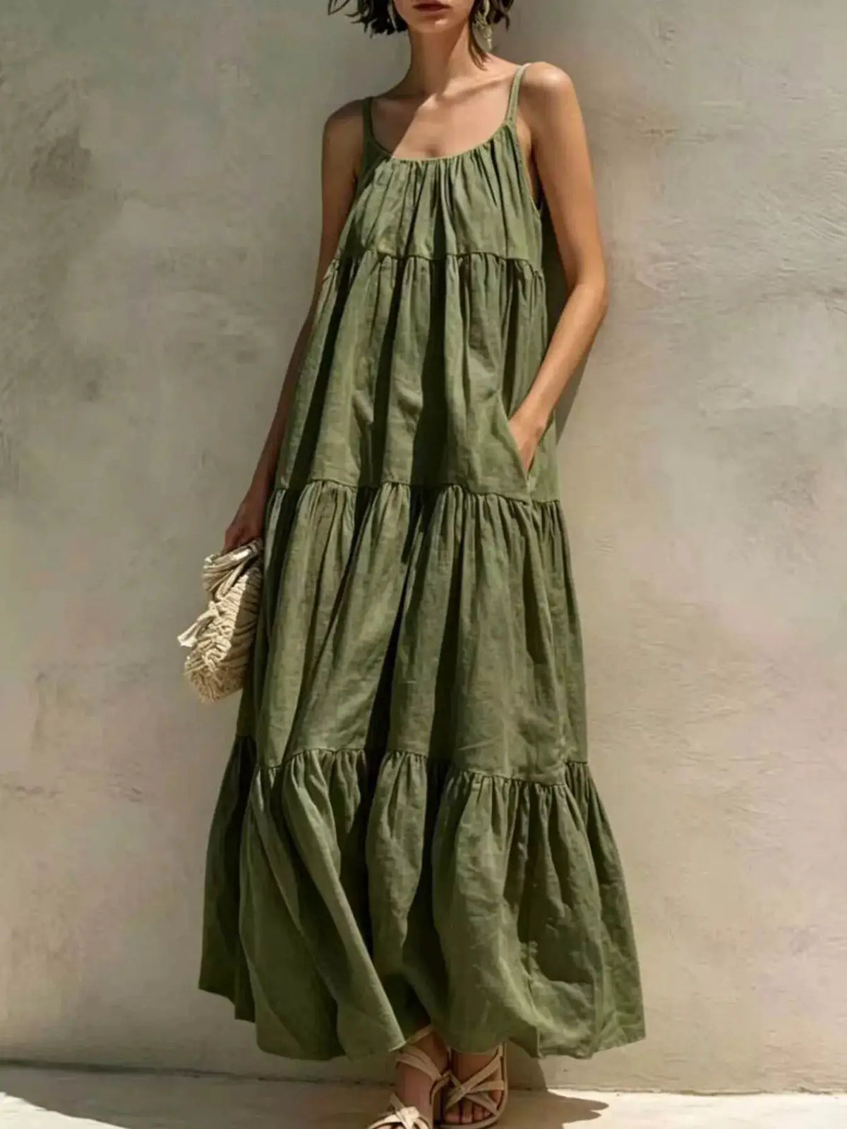 Tiered Scoop Neck Maxi Dress by Trendsi