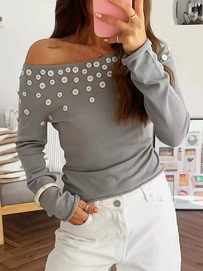 Decorative Button One Shoulder Top by Trendsi