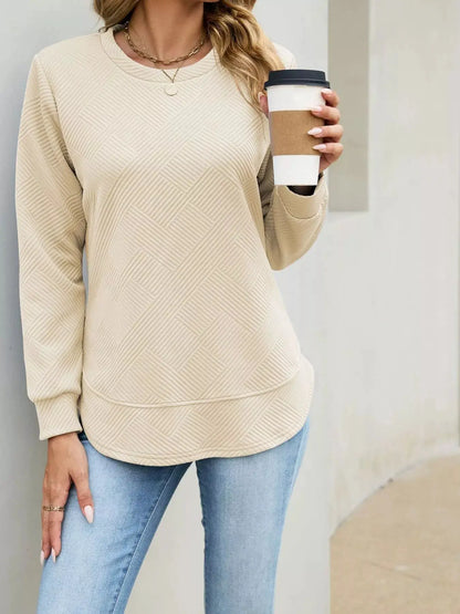 Textured Crew Neck Sweatshirt by Trendsi