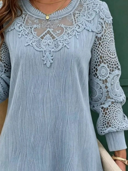 Lace Patchwork Long Sleeve Blouse by Trendsi