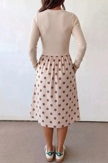 Polka Dot Midi Long Sleeve Dress by Trendsi