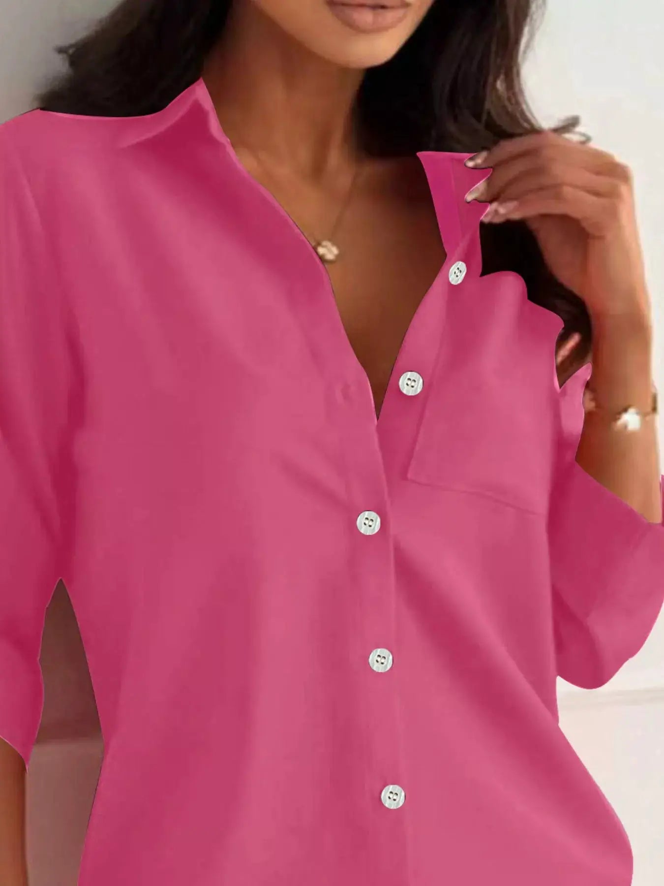 Button-Down Roll-Up Sleeve Shirt by Trendsi