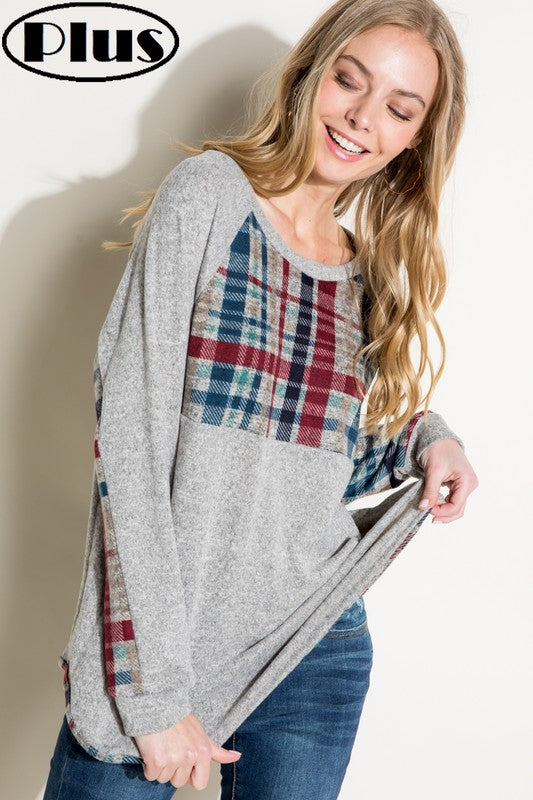 PLUS MULTI COLOR PLAID MIXED TOP