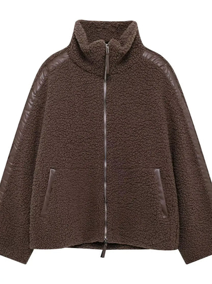 Sherpa Zip-Up Outerwear by Trendsi