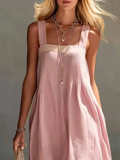 Color-Block Sleeveless Linen-Blend Midi Dress by Trendsi
