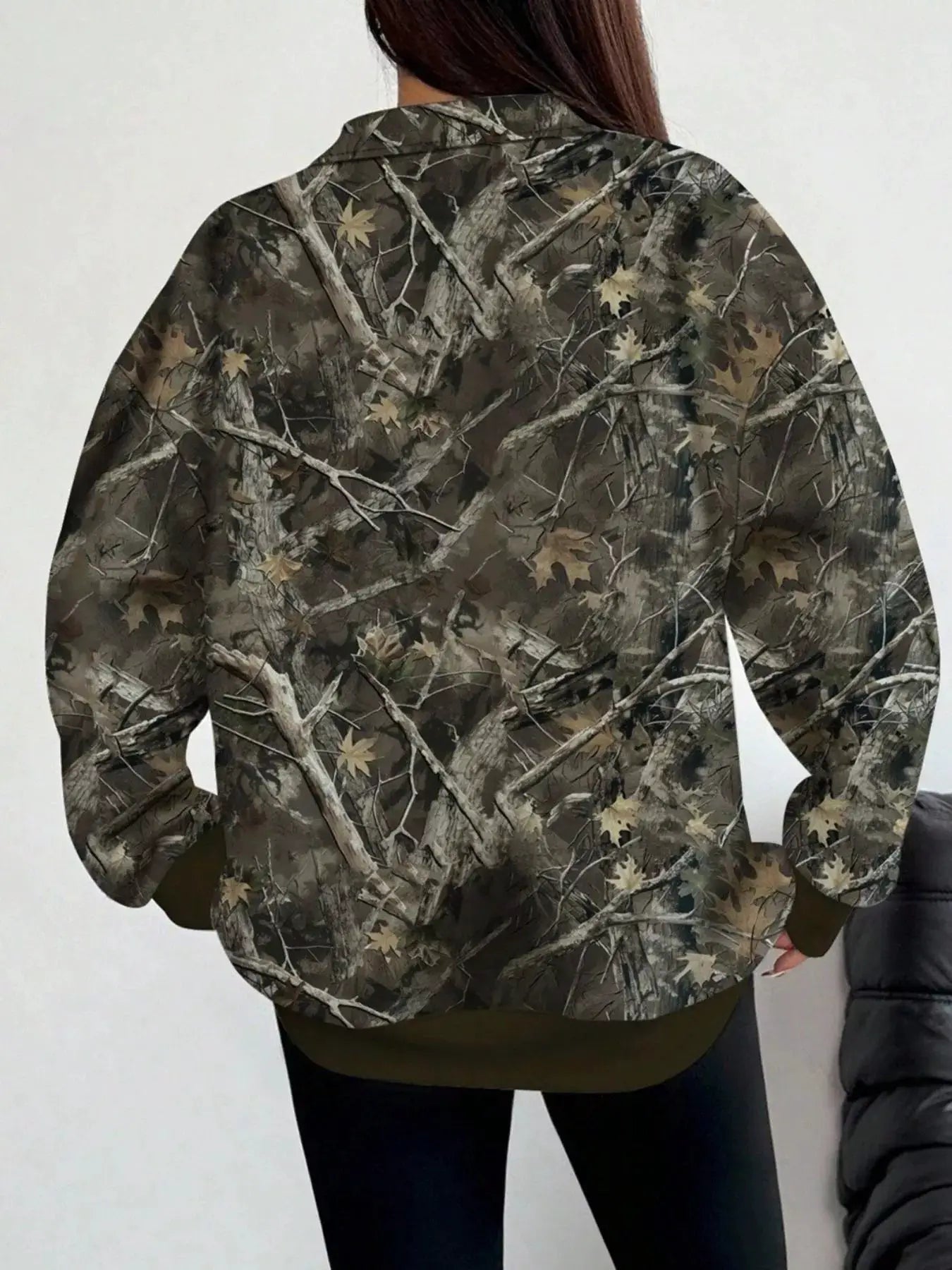 Quarter-Zip Printed Sweatshirt with Ribbed Cuffs by Trendsi
