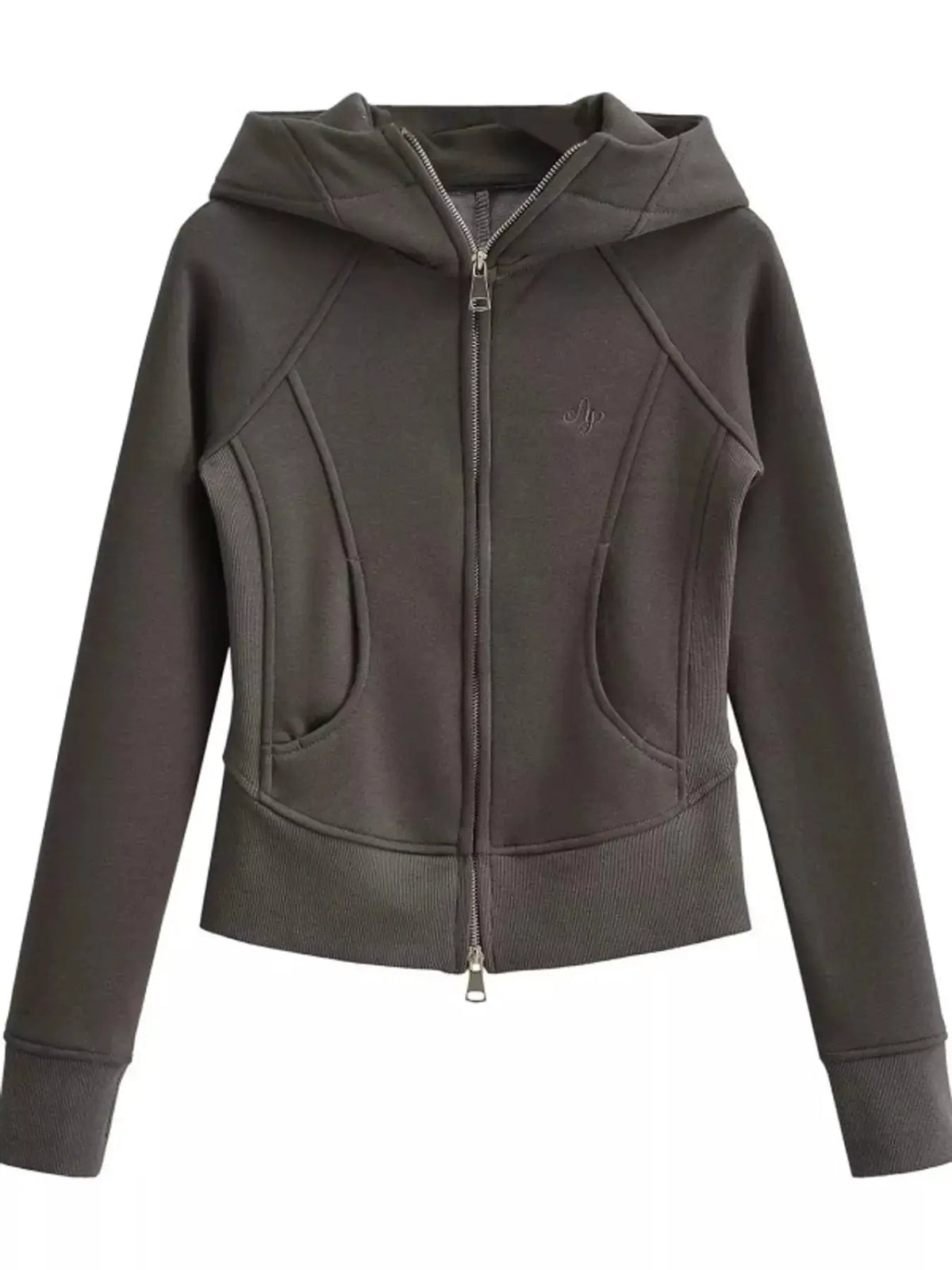 Slim-Fit Full-Zip Hoodie by Trendsi