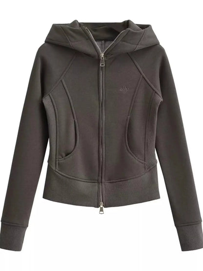 Slim-Fit Full-Zip Hoodie by Trendsi
