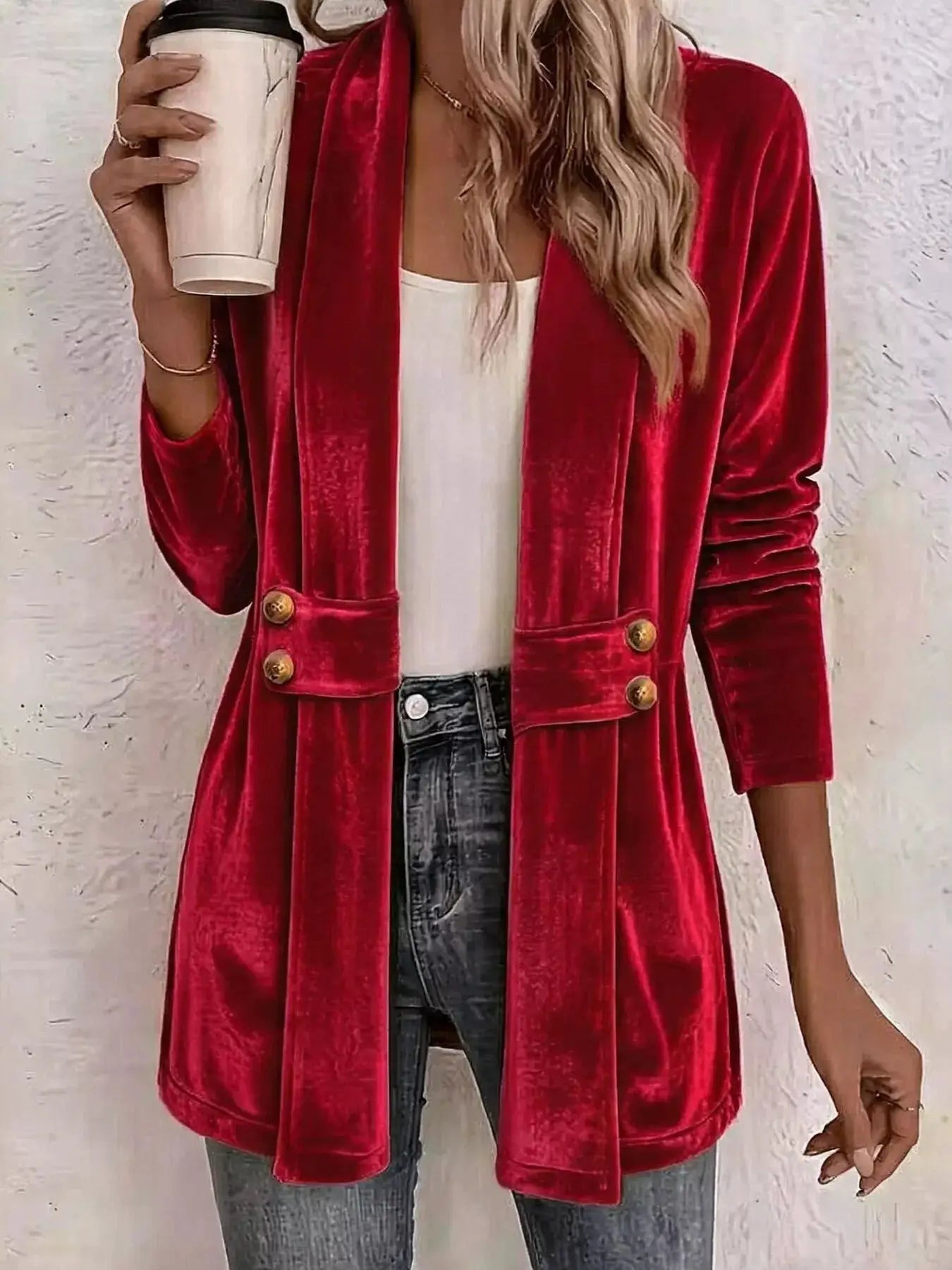 Full Size Velvet Open-Front Cardigan Plus Size by Trendsi