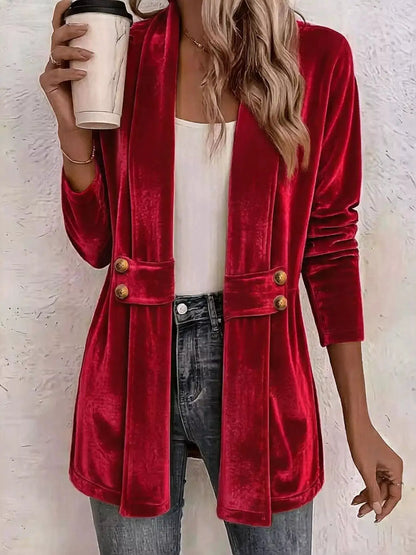 Full Size Velvet Open-Front Cardigan Plus Size by Trendsi