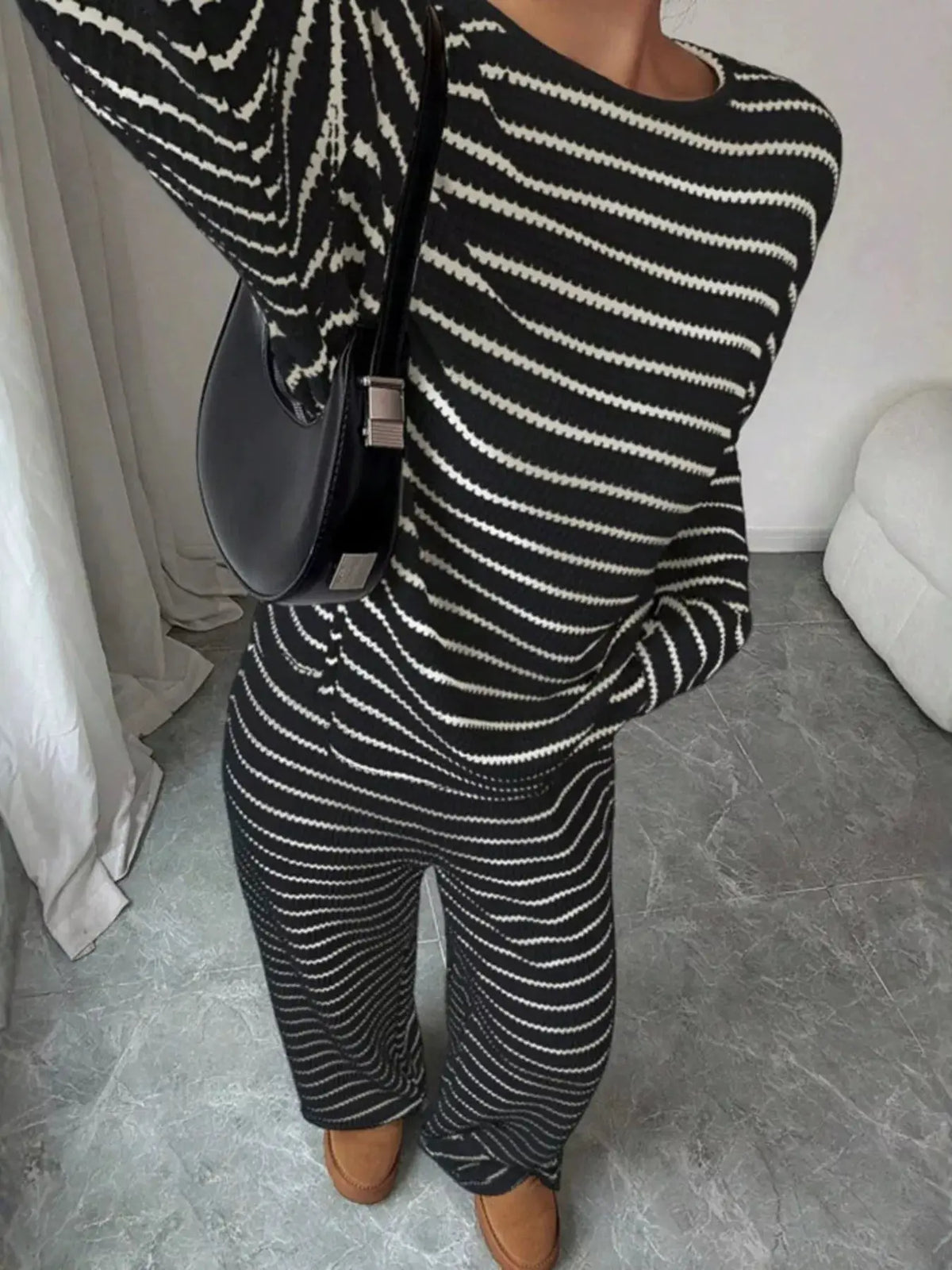 Striped Relaxed Fit Top and Pants Set by Trendsi