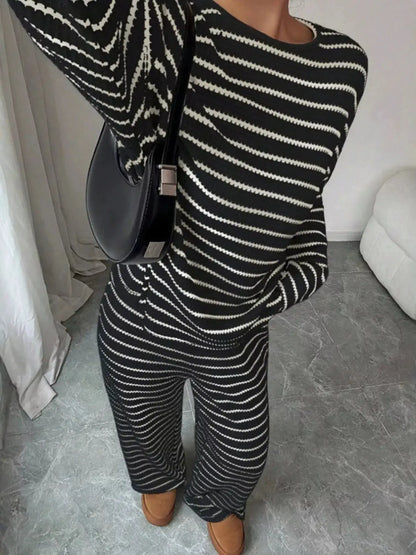 Striped Relaxed Fit Top and Pants Set by Trendsi