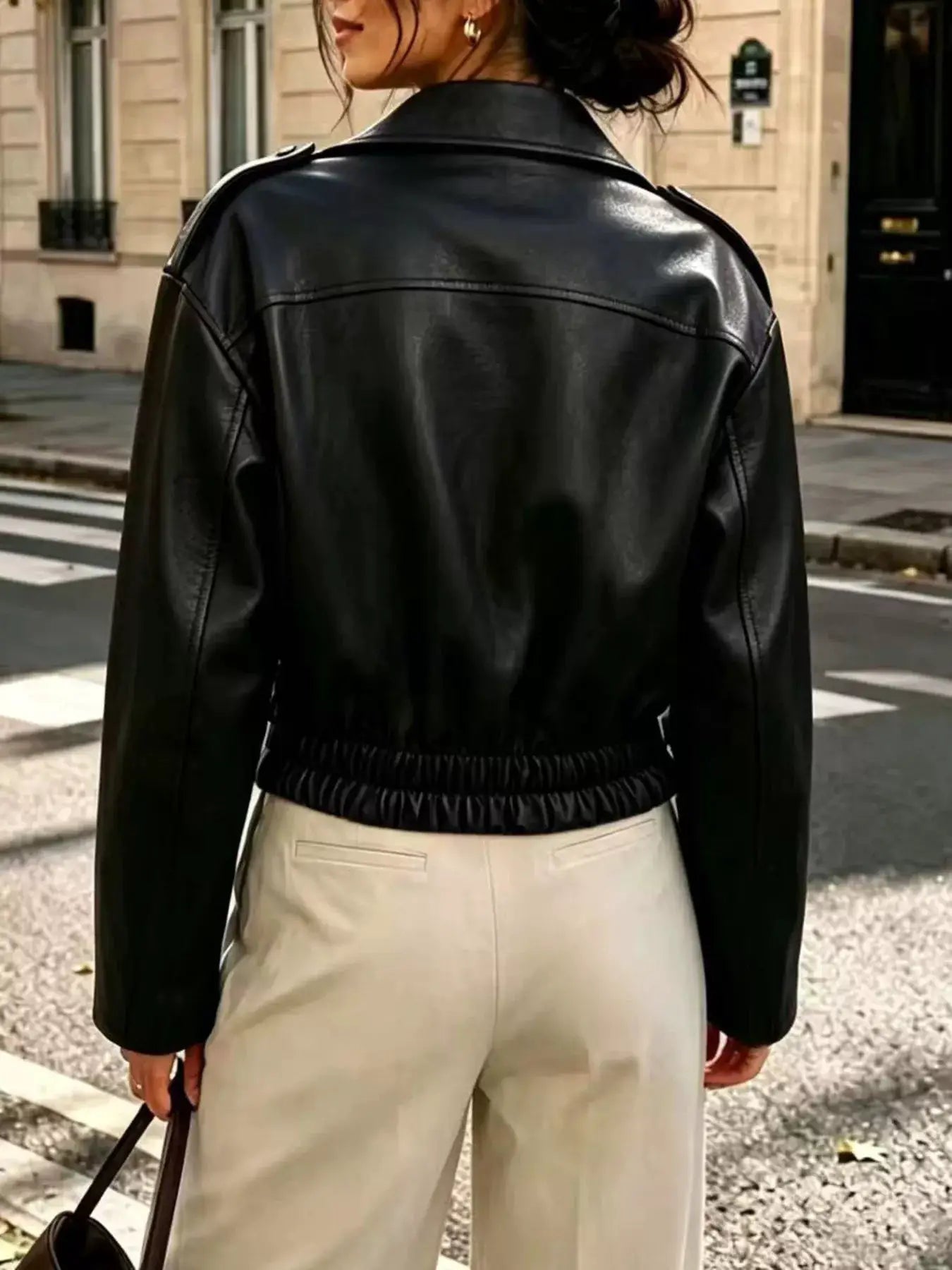 Faux Leather Zip Up Jacket by Trendsi