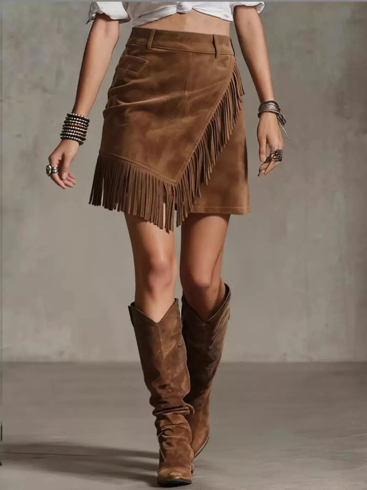 Fringed Wrap Mini Skirt by Trendsi