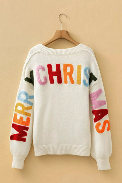 'HO HO HO' Button Up Knit Cardigan by Trendsi