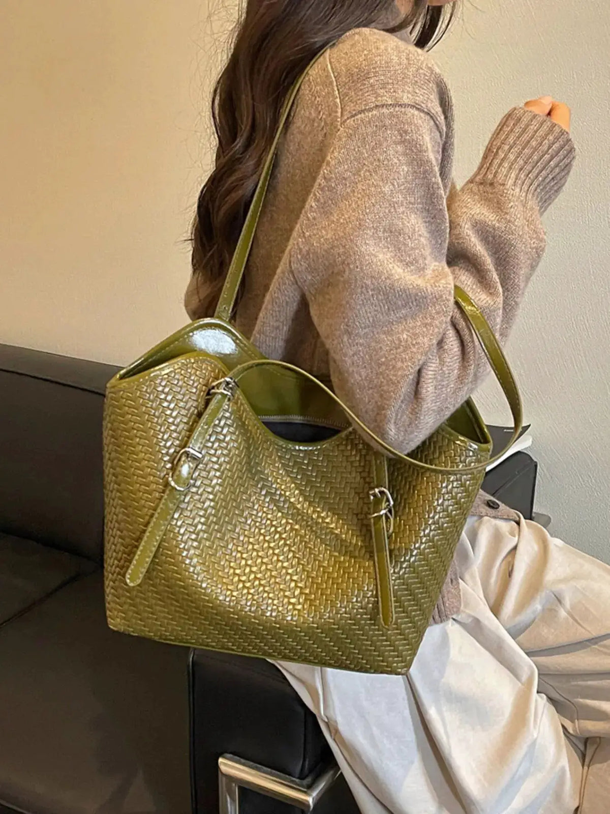 Woven Texture Tote Bag by Trendsi