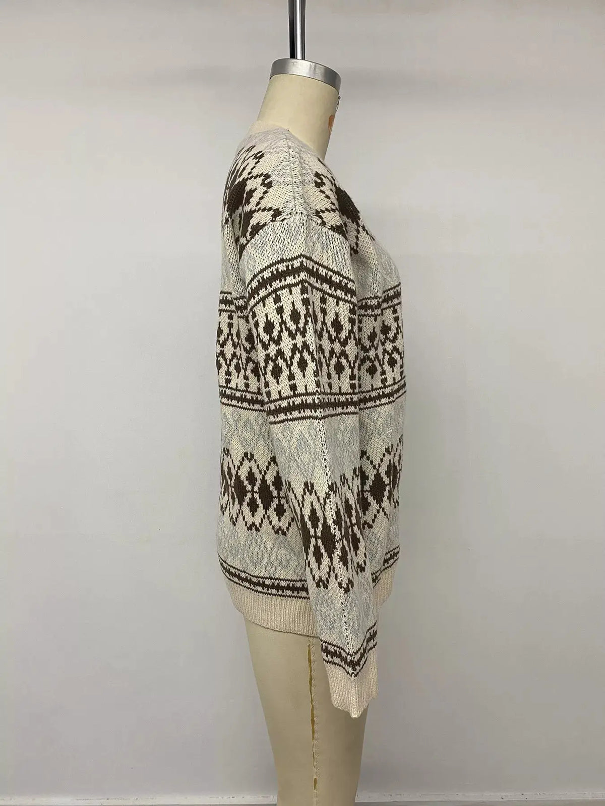 Fair Isle Pattern Crew Neck Sweater by Trendsi