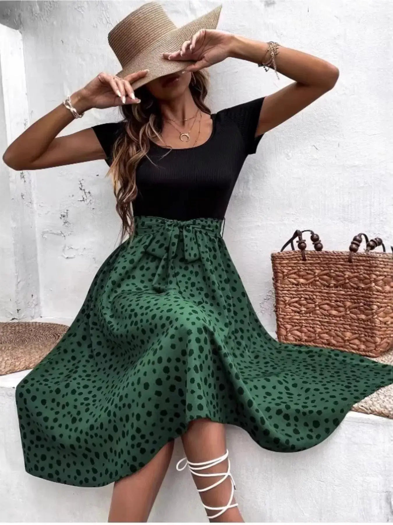 Leopard Print Tie-Waist Dress by Trendsi