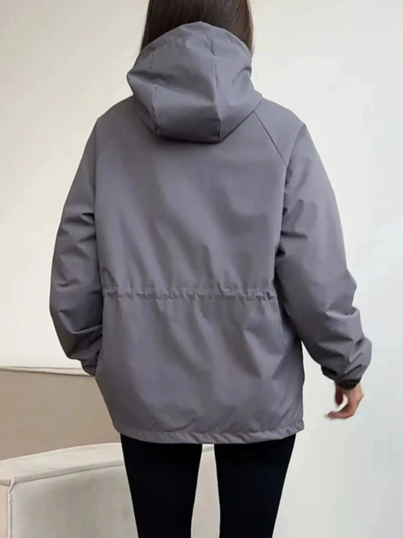 Drawstring Waist Hooded Windbreaker Outerwear by Trendsi