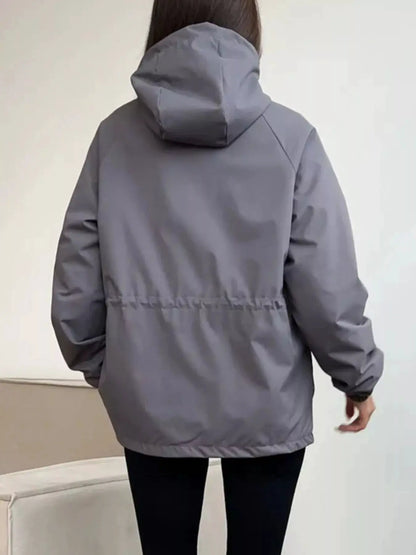 Drawstring Waist Hooded Windbreaker Outerwear by Trendsi