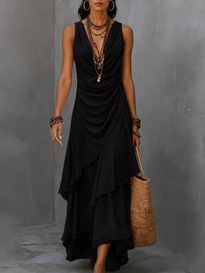 Sleeveless Layered Ruffle Hem Maxi Dress by Trendsi