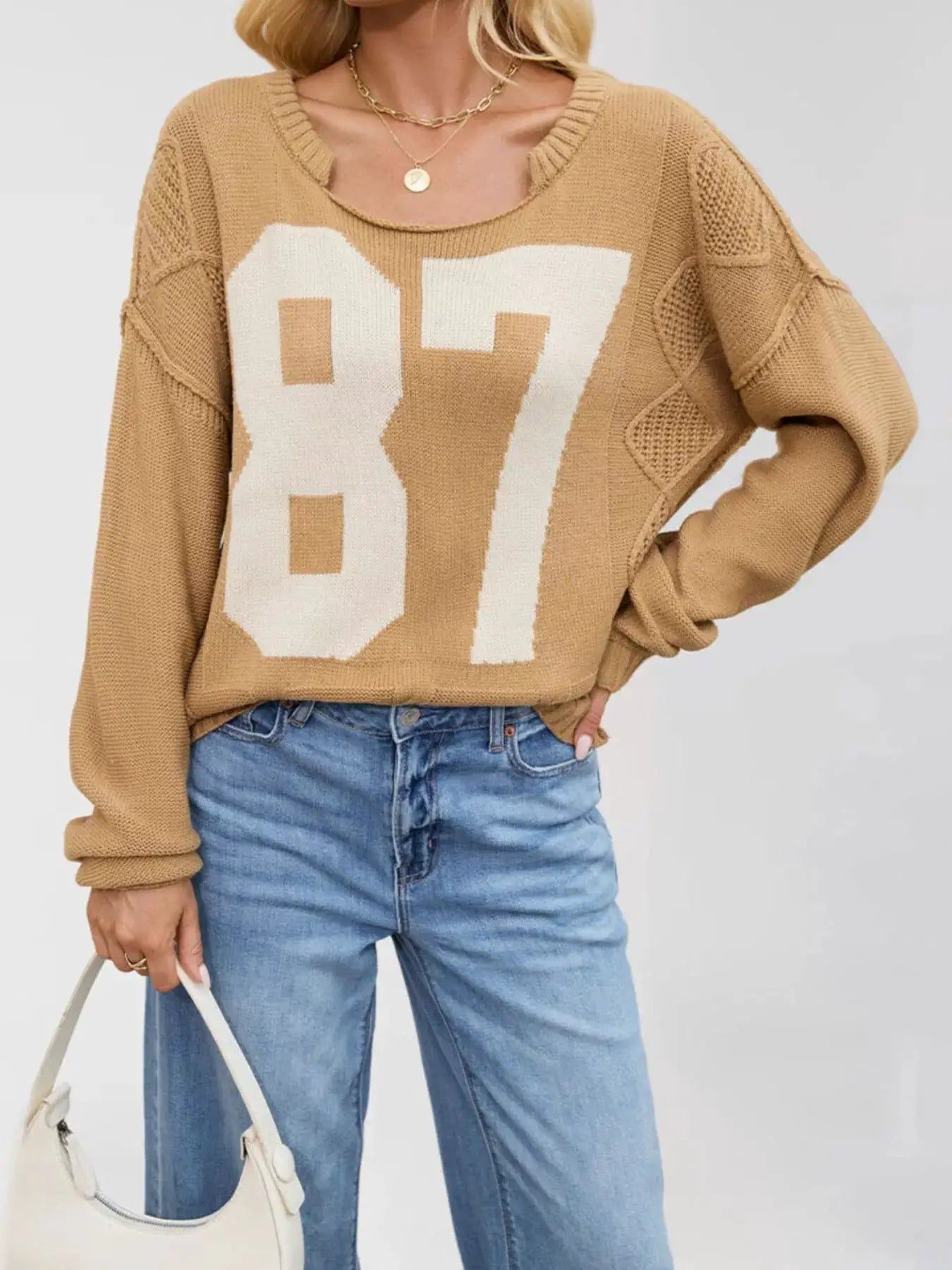 87 Number Cable-Knit Sweater by Trendsi