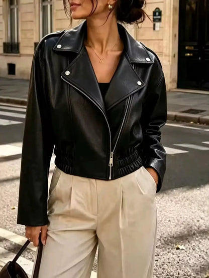 Faux Leather Zip Up Jacket by Trendsi