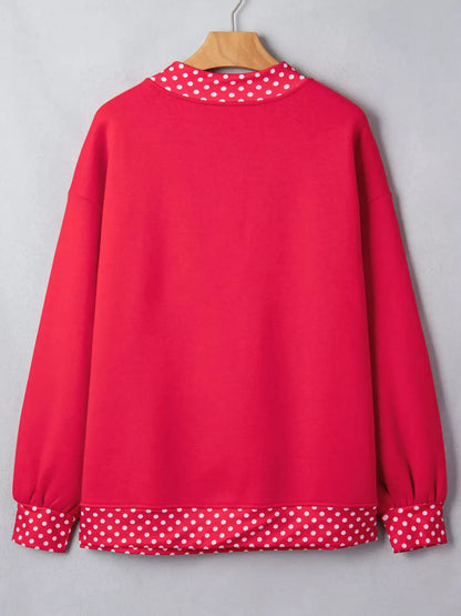Polka Dot Trim Contrast Crew Neck Sweatshirt by Trendsi