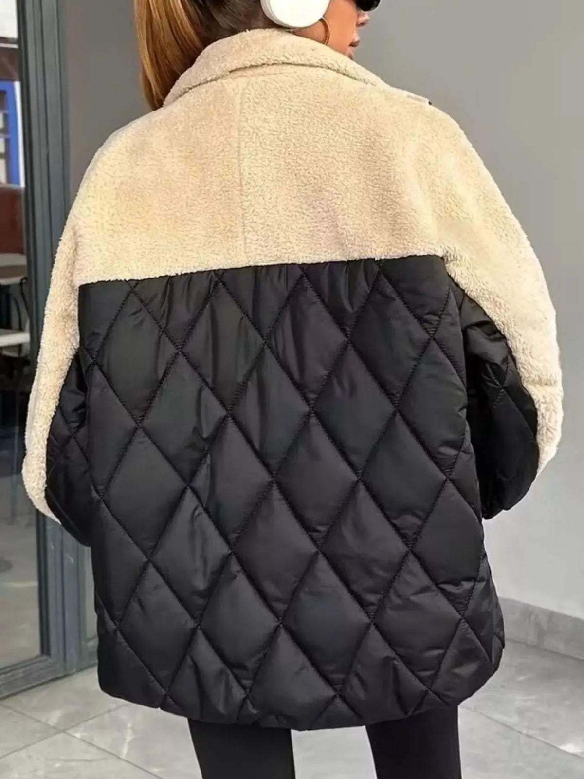Color-Block Sherpa and Quilted Puffer Outerwear by Trendsi