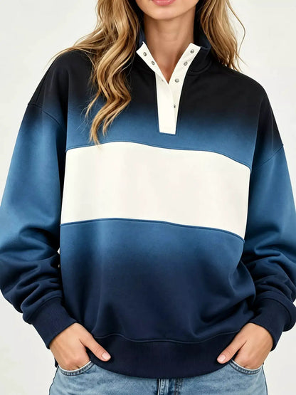 Full Size Color Block Snap-Button Sweatshirt Plus Size by Trendsi