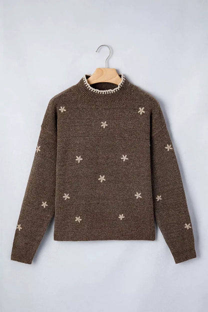 Floral Mock Neck Long Sleeve Sweater by Trendsi