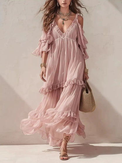 Cold-Shoulder Ruffled Maxi Dress by Trendsi