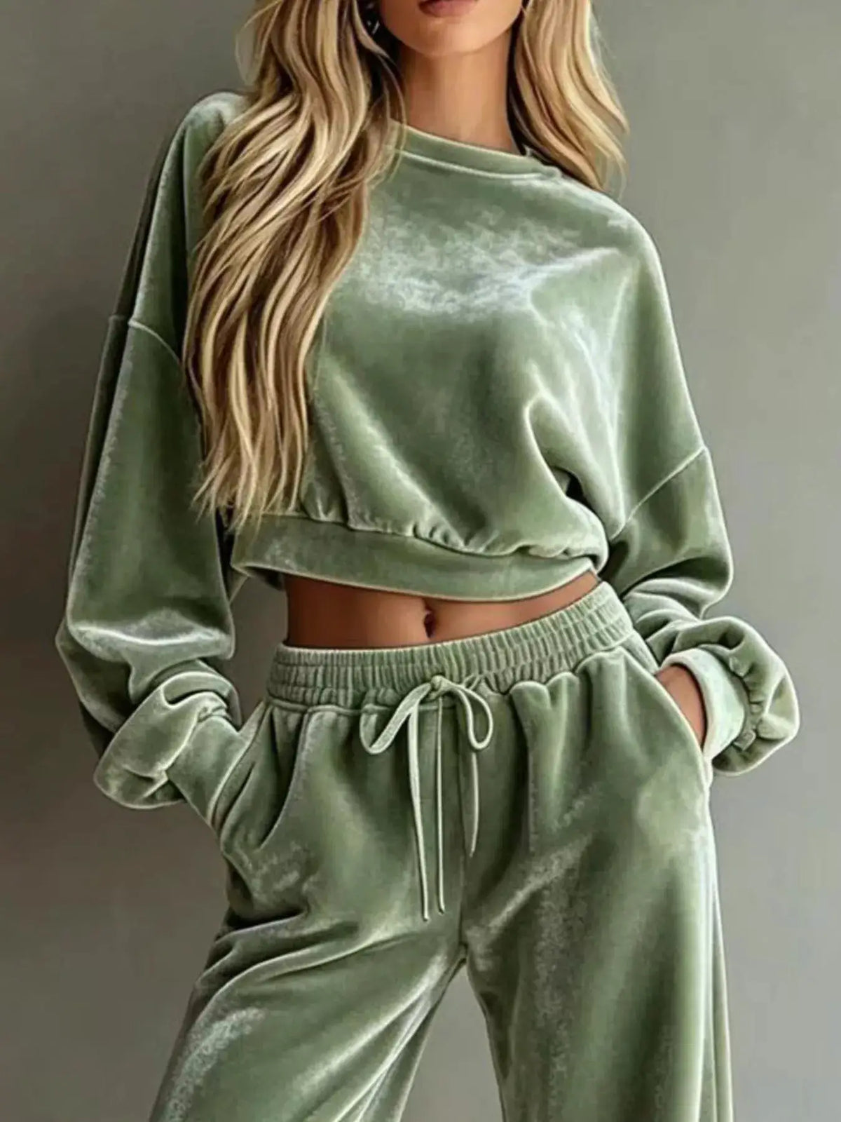 Full Size Cropped Sweatshirt and Wide-Leg Pants Set Plus Size by Trendsi