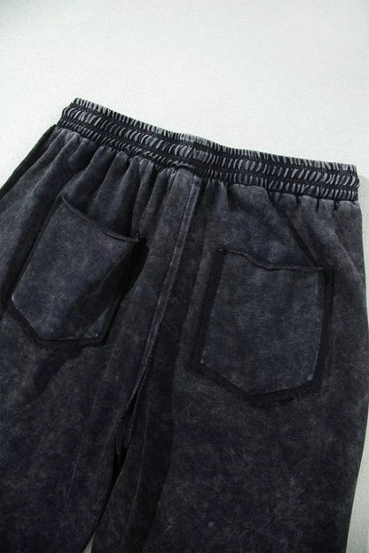 Mineral Wash Raw Seam Drawstring Elastic Waist Barrel Pants by Trendsi