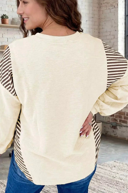 Western Graphic Striped Detail Long Sleeve Casual Top by Trendsi