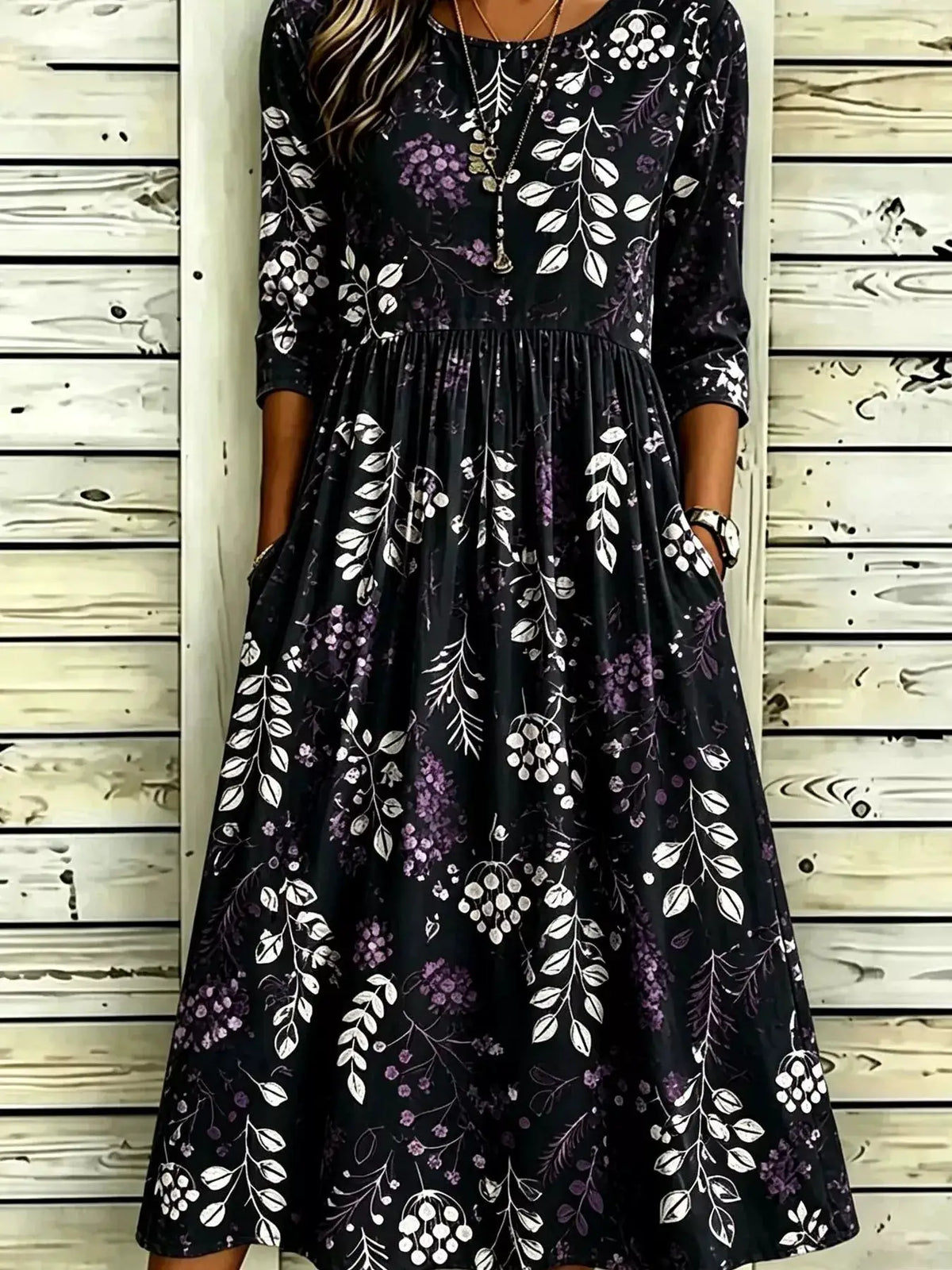Full Size Printed Midi Dress with Pockets Plus Size by Trendsi