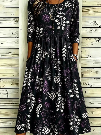 Full Size Printed Midi Dress with Pockets Plus Size by Trendsi
